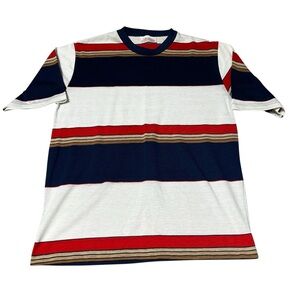 VTG Manchester Shirt Co California Striped T-Shirt 70s  Navy Red Tan Men’s S